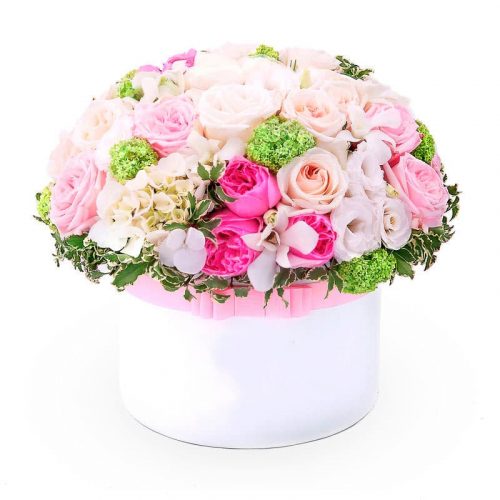 Цветы в шляпной коробке «Ангельская нежность»