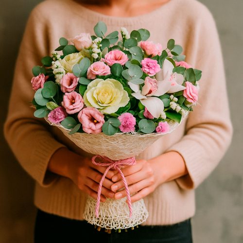 Флористический букет «Розовая идиллия»